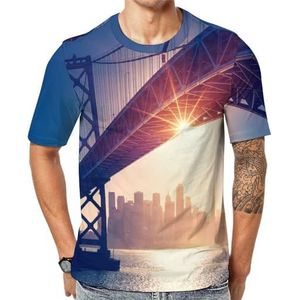 Verlichte San Francisco Skyline heren korte mouw grafisch T-shirt ronde hals print casual tee tops 4XL