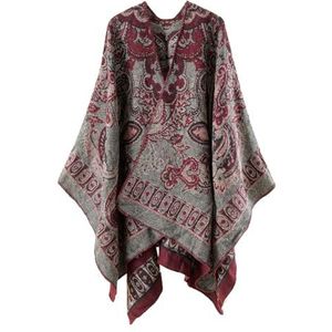 Poncho-sjaal met open voorkant voor dames - bloemenpatroon warm open voorkant oversized dekenvest, modieuze onregelmatige zoom gebreid