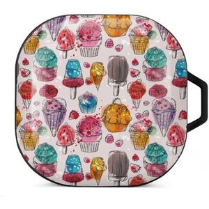 Yummy Kleurrijke Aquarel Oordopjes Hoesje Compatibel met Samsung Hard Shell Beschermhoes Zwart-Stijl
