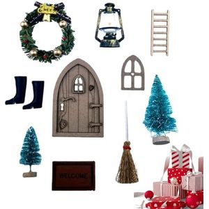 Kerst miniatuurdeur - 10 stuks prachtige poppenhuis houten kabouterdeur,Miniatuur kabouterdeuraccessoires Feeëndeur kerstversiering voor kabouterhuis Artsim