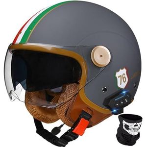 Bluetooth Motorhelm Jethelm Met Vizier ECE Goedgekeurde 3/4 Half Open Motorhelm Met Luidsprekermicrofoon Voor Dames En Heren Voor Scooter Racing Valhelm O
