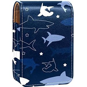 Make-up Lipstick Case voor Buiten Marineblauwe Vis Draagbare Lippenstift Organizer met Spiegel Dames Mini Make-up Tas Neemt Tot 3 Lippenstift