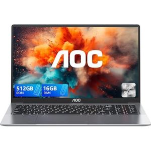 AOC 2025 TX15 Laptop 15,6 inch (39,6 cm) CPU Twin Lake-N150, RAM 16 GB SSD 512 GB, metalen behuizing, PC notebook in aanbieding, WLAN, BT5.0, Type_C, USB 3.2, HDMI, notebook met hoge prestaties, grijs