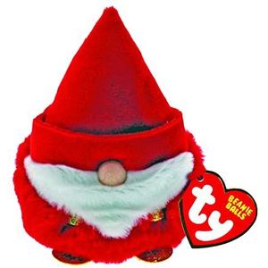 Ty Beanie Balls Gnorbie de kabouter Kerstmis met rode muts, zachte en ronde pluche dieren om te verzamelen, 8 cm T42531
