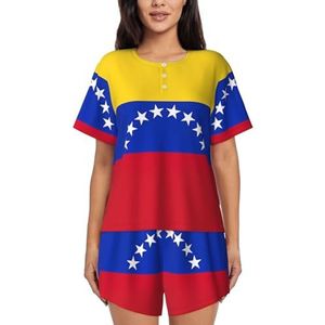 Vlag Van Venezuela Print Dames Zomer Zachte Tweedelige Bijpassende Outfits Korte Mouw Pyjama Lounge Pyjama Sets, Zwart, XXL
