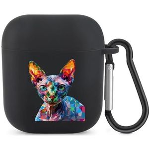 Sphynx Cat Kleurrijke Leuke Case voor AirPods 2&1 Schokbestendige Beschermende Hoofdtelefoon Gevallen Cover Met Sleutelhanger voor Mannen Vrouwen