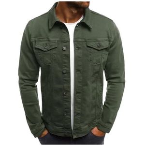 FANOIES Casual klassieke spijkerjas voor heren, casual lange mouwen, knoopjas, slim fit, modieuze jeansjas, legergroen, XXL