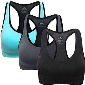 ANGOOL Sport BH Push Up Sport Bustier naadloos zonder een strijkende sportbeha's voor yoga -fitnesstraining, Zwart+Grijs+Groente, XL