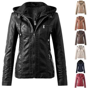 Leren Jas Dames Damesjassen Herfstjassen Oversized Rits Motorjas Trendy Bomberjack Y2k Buitenkleding Capuchon Imitatieleren Jas Herfst(Noir,7XL)