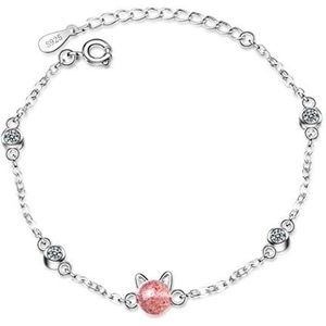 Dames meisjes armband zilver 925 mode glitter zirkonia mini roze kat eenvoudige bedelarmband lief armkettinkje sieraden verstelbaar