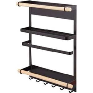 RHJOPL Slanke opbergkast, wandkast, kruidenrek met 4 niveaus, smalle kast voor keuken, kantoor, eetkamer (zwart, 13 x 34 x 46,4 cm)
