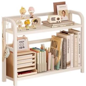 Boekenplanken Boekenplank Boekenplanken Desktopboekenplank 2 lagen Aanrecht Display Opbergplank Stalen frame en dichtheidsbord Boekenplanken Boekenkast Boekenplank(White)