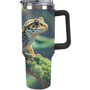 STVNKML 40 oz beker met handvat luipaard kleine gekko roestvrijstalen koffiemok herbruikbare reismok lekvrije geïsoleerde autobeker grote capaciteit beker voor reizen, buiten, thuisgebruik (zwart)