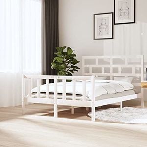 LAPOOH Bedframe, wit, massief grenen, 160 x 200 cm, kingsize bed, bedframe, moderne stijl, slaapkamermeubilair (SPU: 3101354)
