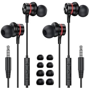 MOSWAG Bedrade Hoofdtelefoon, 3.5mm Bedrade Hoofdtelefoon Met Microfoon, In Ear Ruis Nancelling Bedrade Hoofdtelefoon Compatibel Met Mobiele Telefoons, Desktop Pcs, Tablets, Laptops (2 PACK)