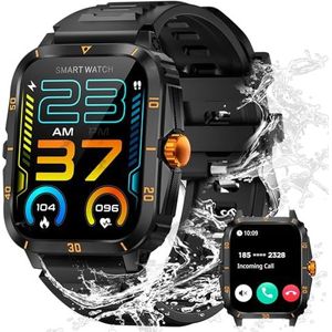 JELLOO 3ATM waterdichte militaire smartwatches voor mannen (wijzerplaat/oproepen beantwoorden), 1,96 inch outdoor sport smartwatch fitness tracker horloge, hartslag, slaapmonitor, compatibel met