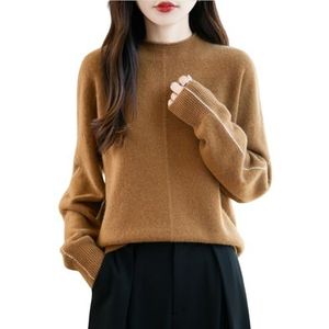 Kasjmiertrui for Dames Lange Mouwen Opstaande Kraag Wollen Gebreide Trui, Stretchzachte Pullover Elegante Effen Gebreide Trui, Herfst/winter Warme Tops for Buiten, Kantoor(Brown,XL)
