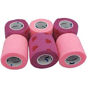 PintoMed - 6 rollen - (3 Roze + 3 Roze met Rode Harten) - Samenhangend Verband - Cohesive Bandage - 6 rollen x 5 cm x 4,5 m Zelfklevende flexibele verbanden, EHBO, sportverbandverbanden - Pak van 6