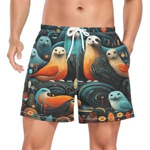 Cartoon Baby Seals Animal Men's Swim Trunks Shorts Sneldrogend met Zakken, Leuke mode, XXL