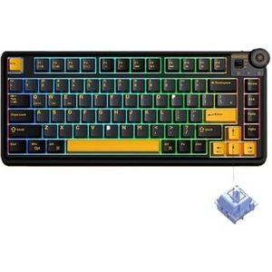QPSJXN Draadloos RGB Gaming Toetsenbord 81 Lay-out met PBT Tri-Mode Toetsen Hot Swappable 4000mAh voor Desktop Gebruik (AU75 Zwart)
