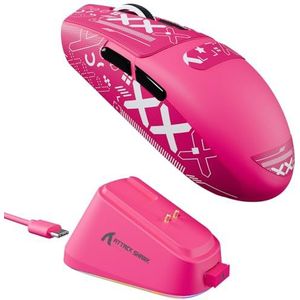 ATTACK SHARK G3PRO Draadloze Gamingmuis met Magnetisch Oplaadstation, PixArt PAW3311 Sensor, Tot 25.000 DPI, BT/2,4 GHz/Bedraad, 100M Klikken, 59g SUPERLIGHT Muizen voor PC/Xbox/Mac - BerryRed & Tape
