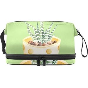 Grote capaciteit reizen cosmetische tas,Hand getrokken cactus plant Dot Pot-01, make-up tas, waterdichte make-up tas organisator, Meerkleurig, 27x15x14 cm/10.6x5.9x5.5 in