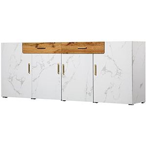 I0I&I0I Sideboard, keukenkast, opbergkast, 208 x 39,5 x 80 cm, commode met 4 deuren, 2 laden, buffetten (wit)
