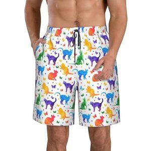 PHTZEZFC Strandshorts voor heren, met vlinderprint en stippen en kattenprint, lichtgewicht, sneldrogend, met trekkoord en zakken, Wit, M