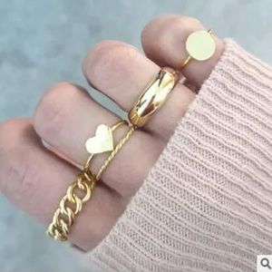 Vintage Koreaanse gouden zilveren kleur parel ringen Set sieraden voor meisjes vlinder holle hart Ring voor vrouwen - AR0048