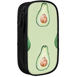 Avocado patroon etui, middelgrote pen/potloodhouder zakje tas met dubbele ritsen voor werk, schattig, Zwart, Eén maat, Koffer