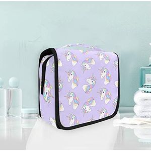Hangende opvouwbare toilettas kleurrijke paarse eenhoorns make-up reisorganizer tassen tas voor vrouwen meisjes badkamer