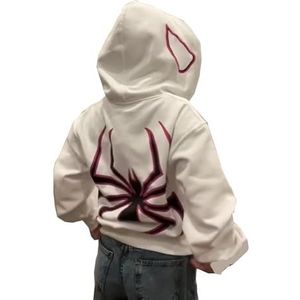 Y2k Zip Up Hoodie Spider voor Mannen/Vrouwen Oversized Sweatshirt Halloween Kostuum Vintage Trui Sweatshirt Gothic Harajuku Streetwear Winter Herfst, Wit, S