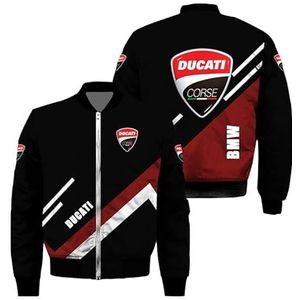 Heren Jas Met Ducati 3D Digitale Printing Jassen Stand Kraag Zakelijke Casual Bomber Jas Winddicht Outdoor Fietsen Jersey Met Tiener-black||L