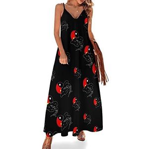 Bonsai Tree Yin Yang Maxi-jurk voor dames, V-hals, casual, mouwloos, verstelbare riem, sexy lange jurk