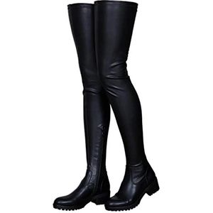 Dij hoge laarzen voor dames, dames stretch suède dikke hak dij hoge over de knie lange laarzen,Black (add velvet),45 EU