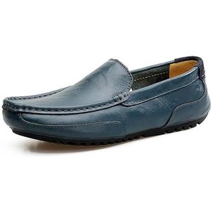 Loafers for heren, effen kleur, kunstleer, bootschoenen, platte hak, comfortabele antislip, party-instapper (Color : Blue, Size : 38 EU)