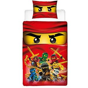 Lego Ninjago Collective Design eenpersoonsdekbedovertrek, omkeerbaar, tweezijdig, met bijpassende kussensloop, meerkleurig, 200 x 135 cm
