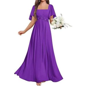 KURFACE Chiffon Moeder van de Bruid Jurken met Mouwen Kant Applique Flutter Mouw Bruidsmeisje Jurk Formele Jurk, Paars, 32