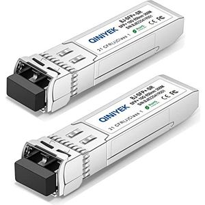 QINIYEK 10GBase-SR SFP+ Transceiver, 10G Multimode SFP+ LC Module, 850nm MMF, tot 300 m, Compatibel met Cisco SFP-10G-SR, Ubiquiti UF-MM-10G, Fortinet, Mikrotik, Netgear, Supermicro (pak van 2)