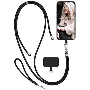 moex Unleash voor Asus Zenfone 3, telefoonketting met karabijnhaak, schouderband, snel afneembaar, smartphone-halsketting met pad voor hoesjes, ketting om om te hangen, in zwart