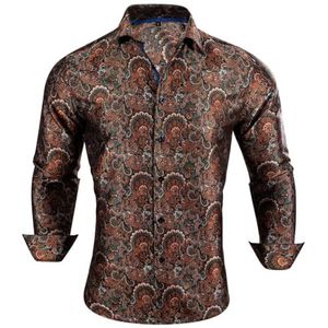 SDFGH Bruine overhemden for heren, geborduurde revers, lange mouwen, bedrukt, vrije tijd, vier seizoenen, geschikt for zakelijk gebruik (Color : D, Size : Medium)