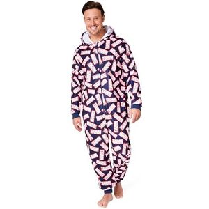 Marvel Onesie heren met kupuze, fleece slaapoveralls voor heren en tieners, lange jumpsuit voor heren, maten S tot XXL, zwart/rood, M