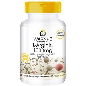 L-Arginine 1000mg - hoge dosering & veganistisch - 3000mg L-Arginine HCl per dagelijkse dosis- 90 tabletten | Warnke Vitalstoffe - Duitse apothekerskwalitei