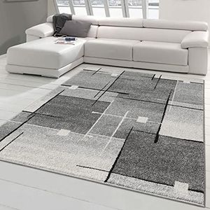 Modern tapijt woonkamer met abstracte vierkanten | onderhoudsvriendelijk | zwart grijs, afmeting 140x200 cm