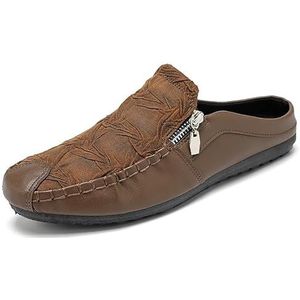 Comodish Mens Loafers Shoe Solid Color Stitching Details With Zipper Mules Slippers Flexible Comfortable Slip Resistant Wedding Slip-on (Color : Brown, Size : 40 EU)