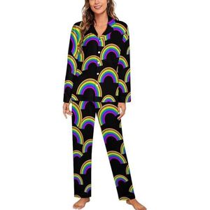 Rainbow LGBT Pride damespyjama, tweedelige pyjamasets met knopen, nachtkleding met lange mouwen, top en broek, loungewear