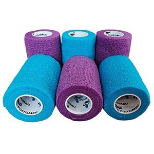 PintoMed - 3 x Paars + 3 x Lichtblauw - Samenhangend Verband - Cohesive Bandage - 6 rollen x 7,5 cm x 4,5 m Zelfklevende Flexibele Verbanden, EHBO, Sportverbandverbanden - Pak van 6
