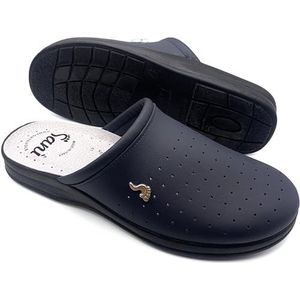 Pantoffels, sanitaire sandalen voor heren, zeer comfortabel, voor het werk van leer, schoenen voor verpleegsters, dokter, keuken, zelfvormend, Blauw, 41 EU