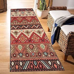 Runner tapijt Traditioneel lang tapijt gangloper, 6 mm dikte antislip tapijtlopers for gang keuken entree, 60 cm / 70 cm / 80 cm / 100 cm / 120 cm breed - Vintage Rood(Size:80x300cm/2.6ftx9.8ft)