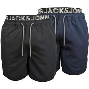 JACK & JONES Heren 2-pack zwembroek, zwart/donkerblauw, M